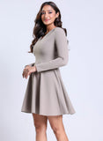 Long Sleeve VNeck Grey Skater Dress