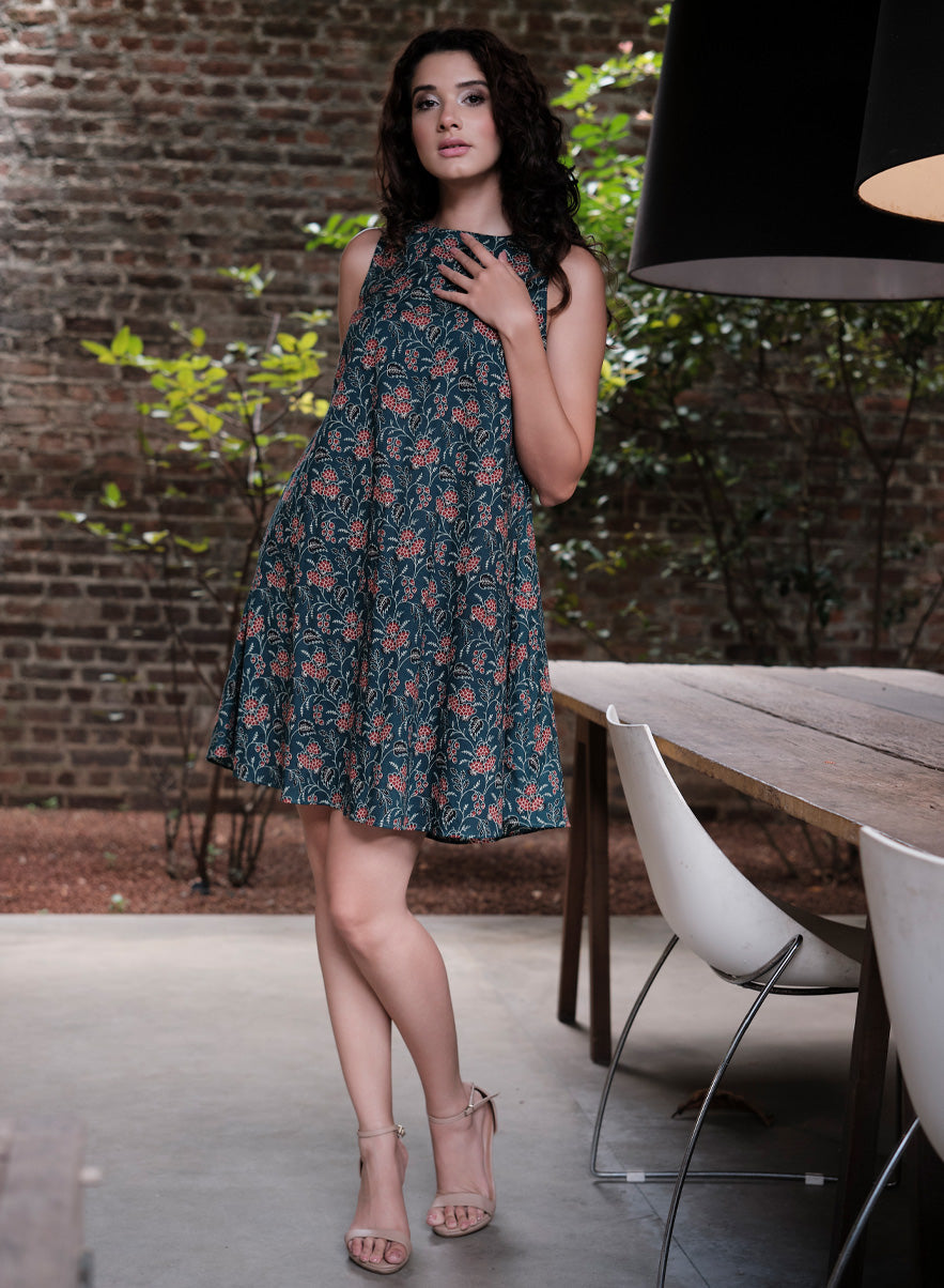 Printed Sleeveless Cotton Midi Dress