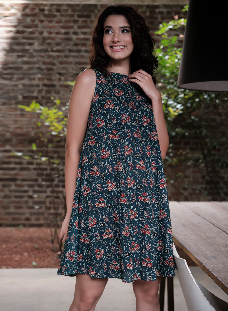 Printed Sleeveless Cotton Midi Dress