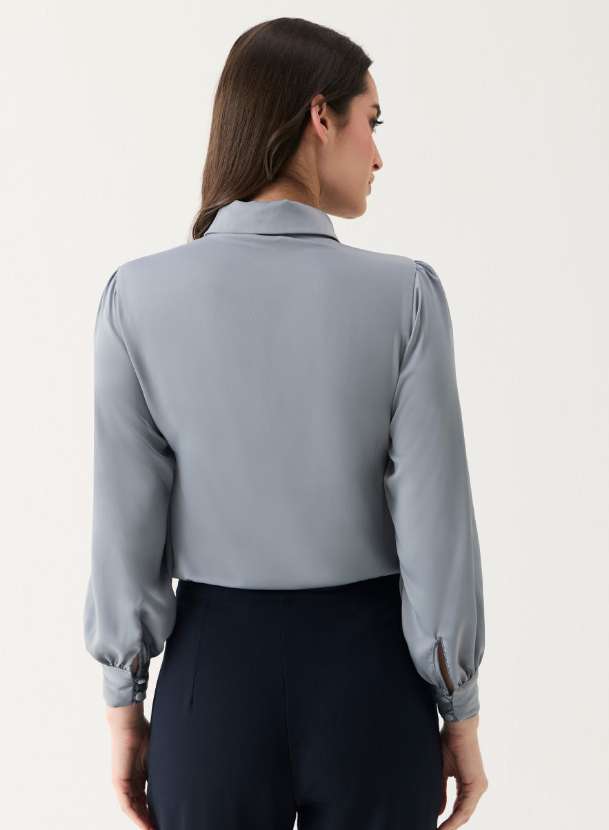 Long Sleeve Collared Gray Shirt