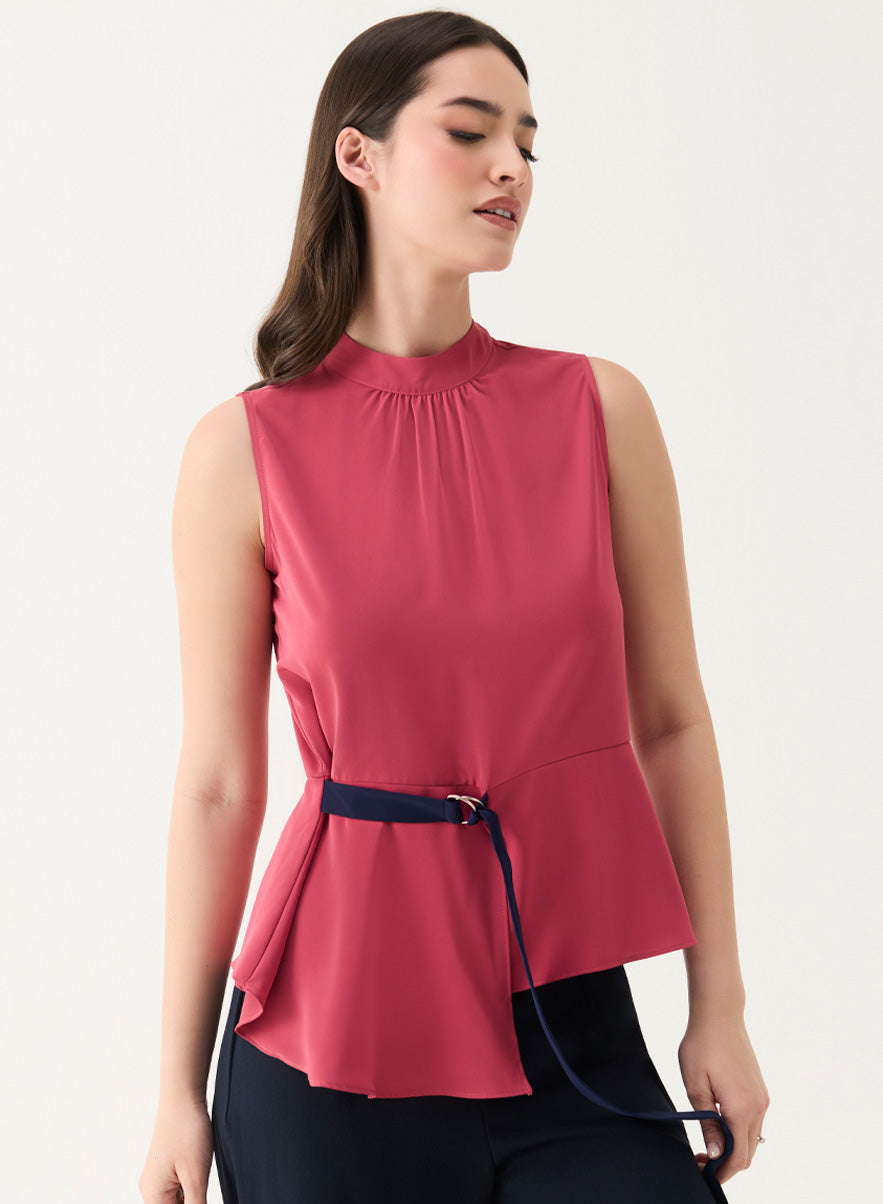 Sleeveless D-Ring Belt Dark-Pink Top