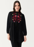 Long Sleeve Front Embroidered Chiffon Top