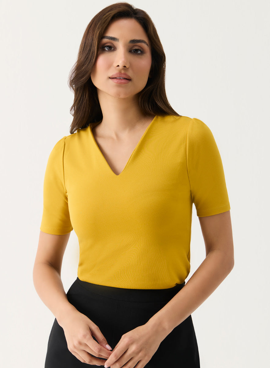 Curve Vneck Mustard Top