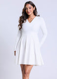 Long Sleeve VNeck White Skater Dress