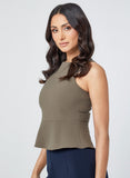 Line Detailed Peplum Brown Top