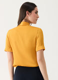 Short Sleeve Neck-Tie Shirt Top -Mustard