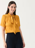 Short Sleeve Neck-Tie Shirt Top -Mustard