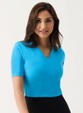 Curve V Neck Ponte Top - Blue