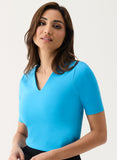 Curve V Neck Ponte Top - Blue
