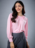 Neck Detailed Light Pink Chiffon Top