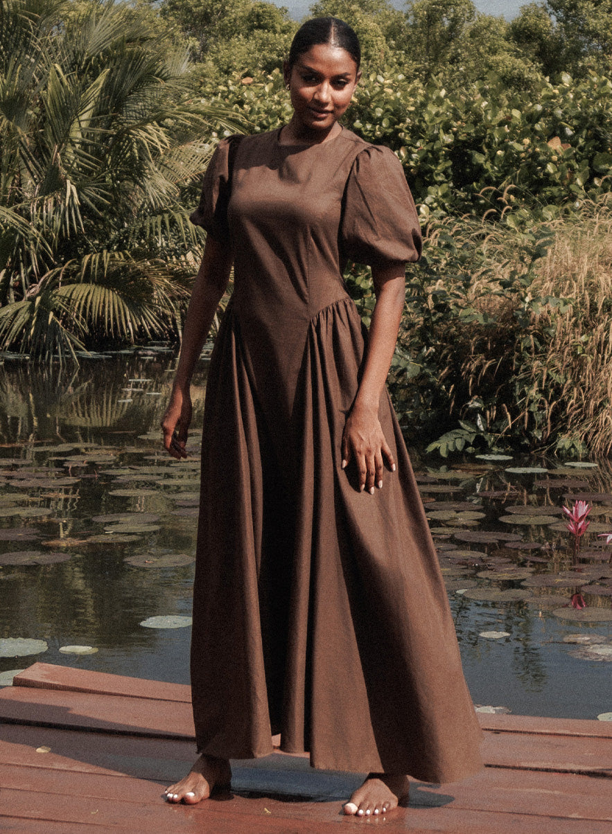 Brown Princess Line Cotton Dress