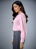 Neck Detailed Light Pink Chiffon Top