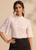 Red Micro Floral Print Sleeve Flared Top