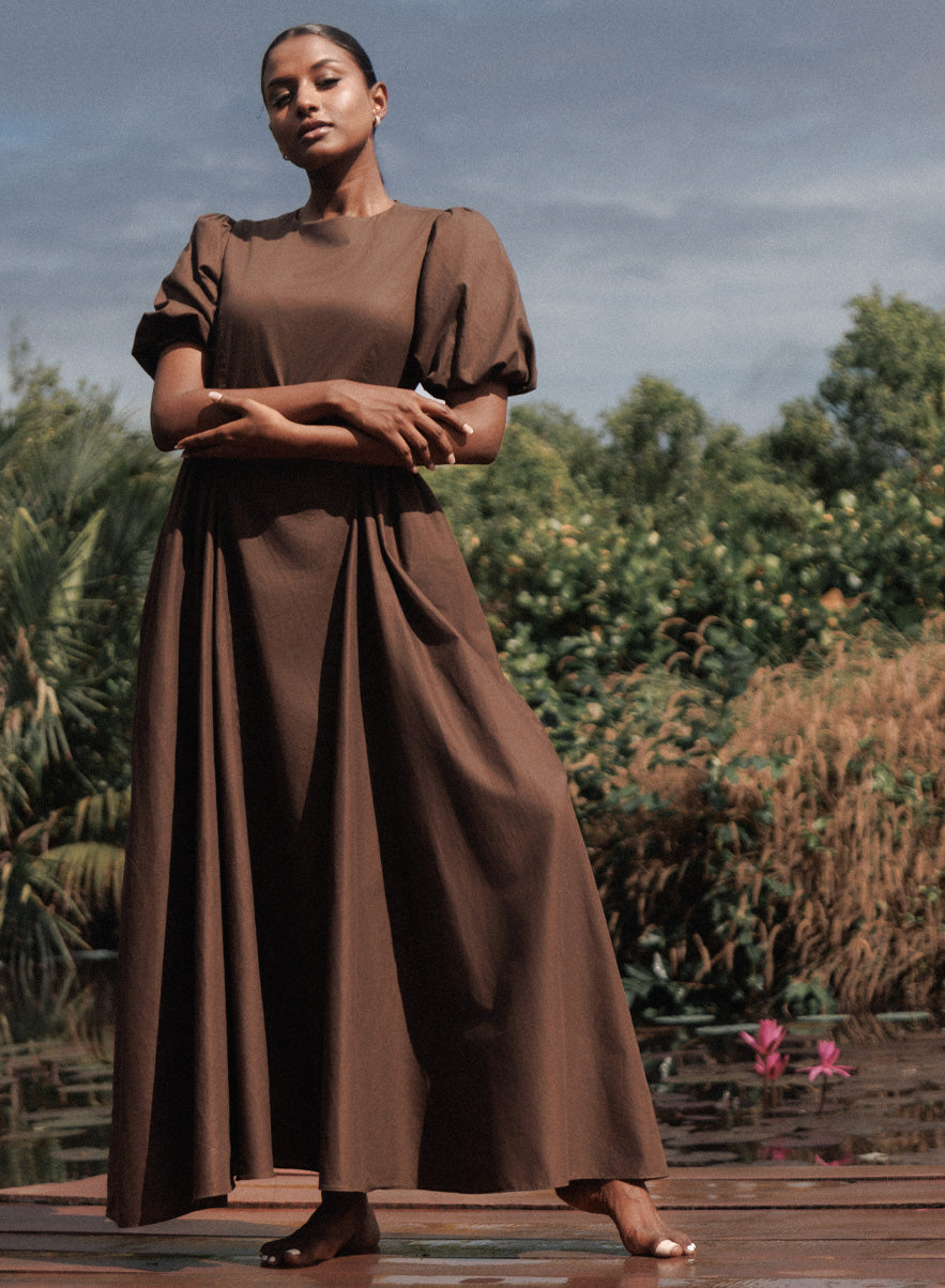 Brown Princess Line Cotton Dress