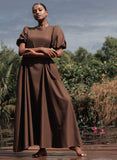 Brown Princess Line Cotton Dress