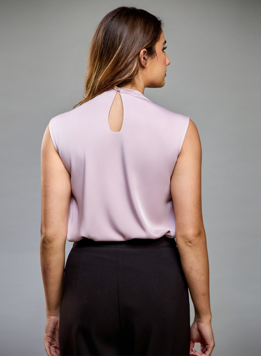Sleeveless Pleated Shoulder Rosegold Top