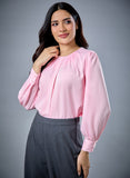 Neck Detailed Light Pink Chiffon Top