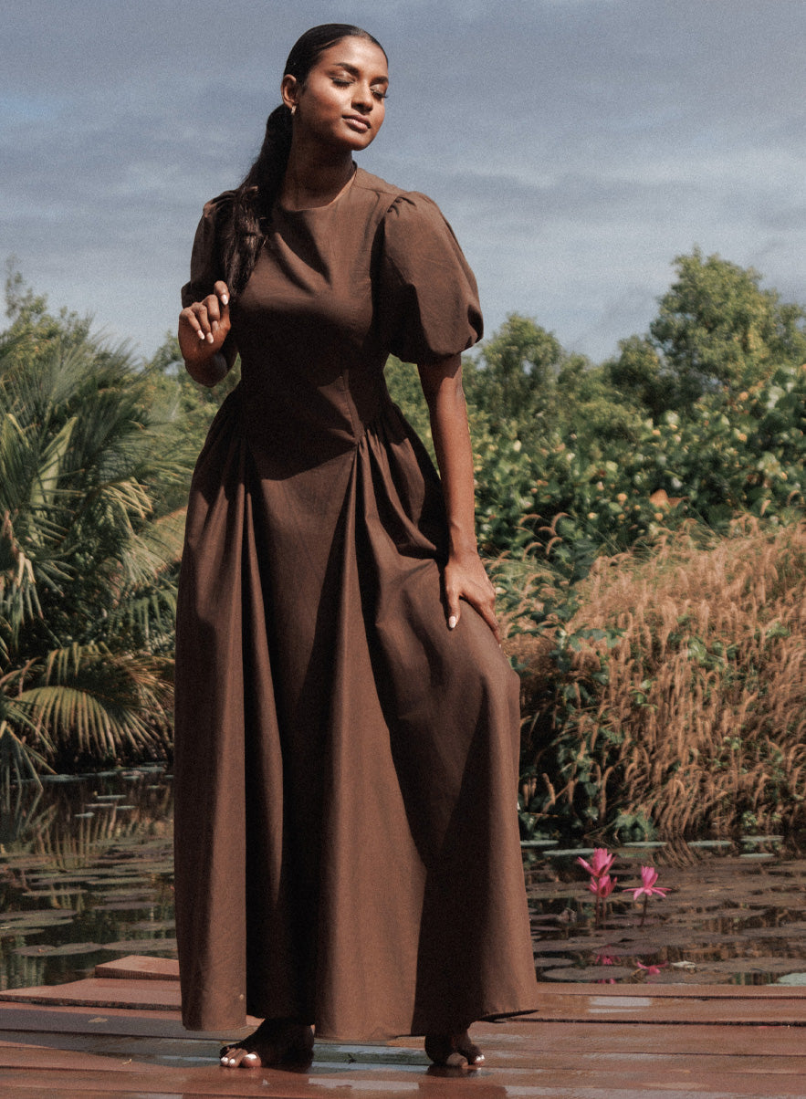 Brown Princess Line Cotton Dress