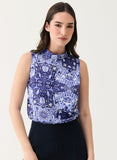 Printed Sleeveless Turn-Up Neck Top