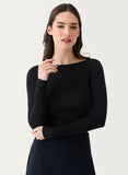 Long Sleeve Ponte Top - Black