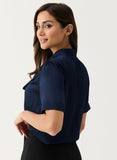 Navy Blue Short Sleeve Neck-Tie Top