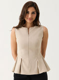Front Open Sleeveless Top - Beige