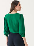 Green V Neck Long Chiffon Top