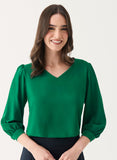 Green V Neck Long Chiffon Top