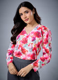 Long Sleeve V Neck Printed Top