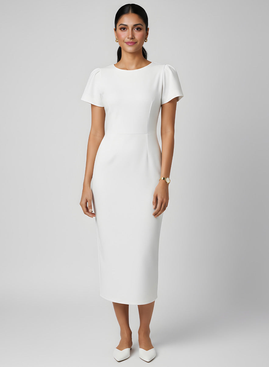 Off White Short Sleeve Bodycon Dress