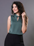 Twisted Neck Sleeveless Top -  Green