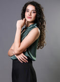 Twisted Neck Sleeveless Top -  Green