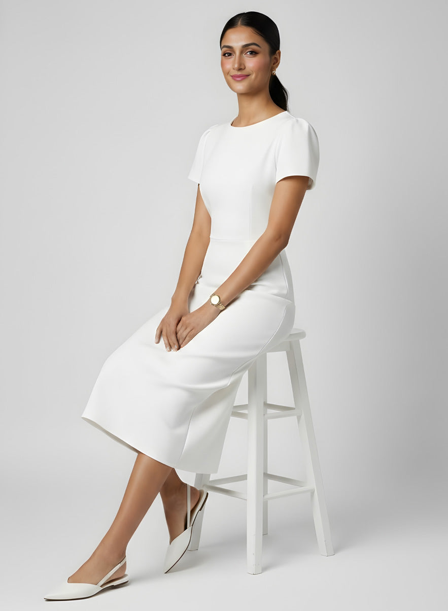 Off White Short Sleeve Bodycon Dress