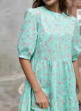 Diagonal Cut Block Green Printed Dress