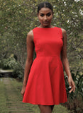 Red Sleeveless Back Tie Cotton Dress