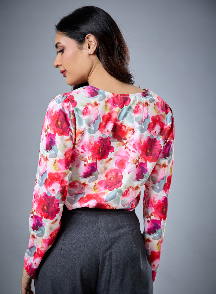 Long Sleeve V Neck Printed Top