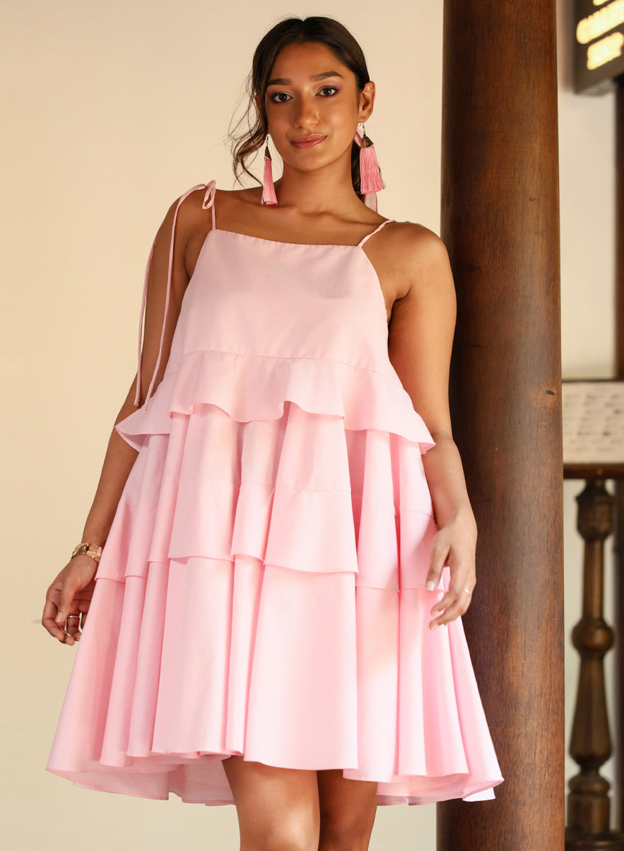 Frilled Cotton Mini Dress
