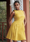 Lime Yellow Side Arched Gathered Cotton Dress