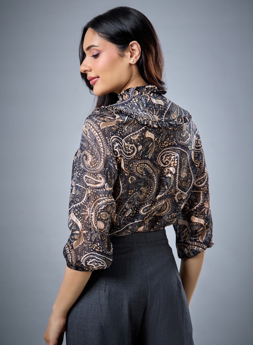 Round Paneled Printed Chiffon Top