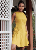 Lime Yellow Side Arched Gathered Cotton Dress
