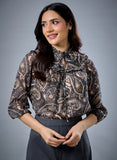 Round Paneled Printed Chiffon Top