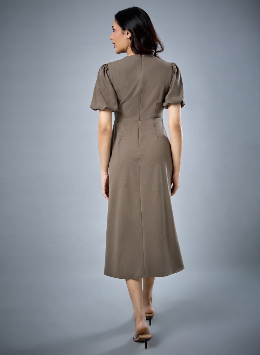 Balloon Sleeve Aline Formal Dress