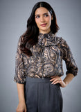 Round Paneled Printed Chiffon Top