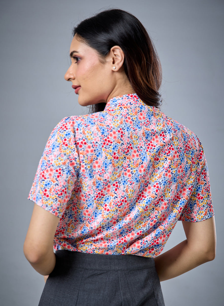 Printed Short Sleeve Chiffon Top