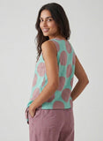 Curved V-neck Sleeveless Block-Printed Kurtha Top