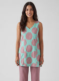 Curved V-neck Sleeveless Block-Printed Kurtha Top