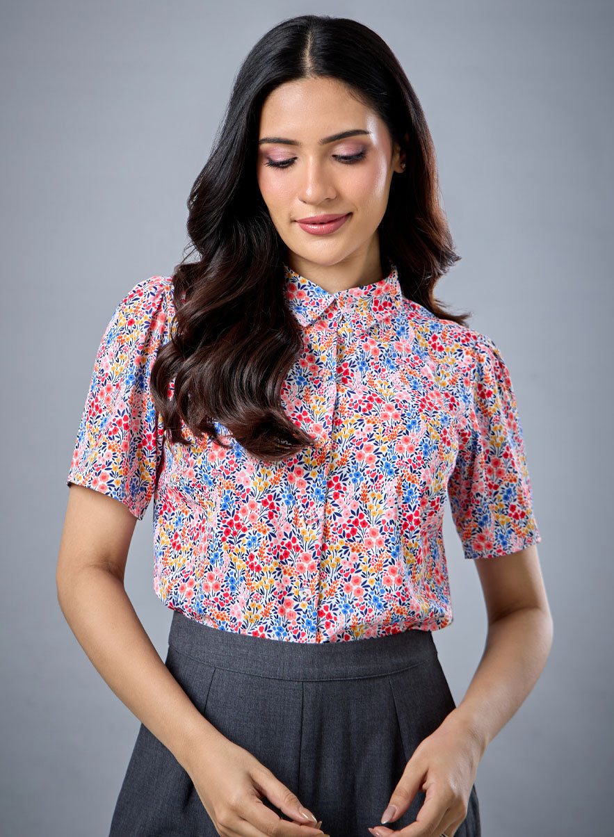 Printed Short Sleeve Chiffon Top