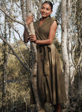 Khaki Lapel Collar Waist Tie Shirt Dress