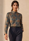 Green Printed Long Sleeve Chiffon Top
