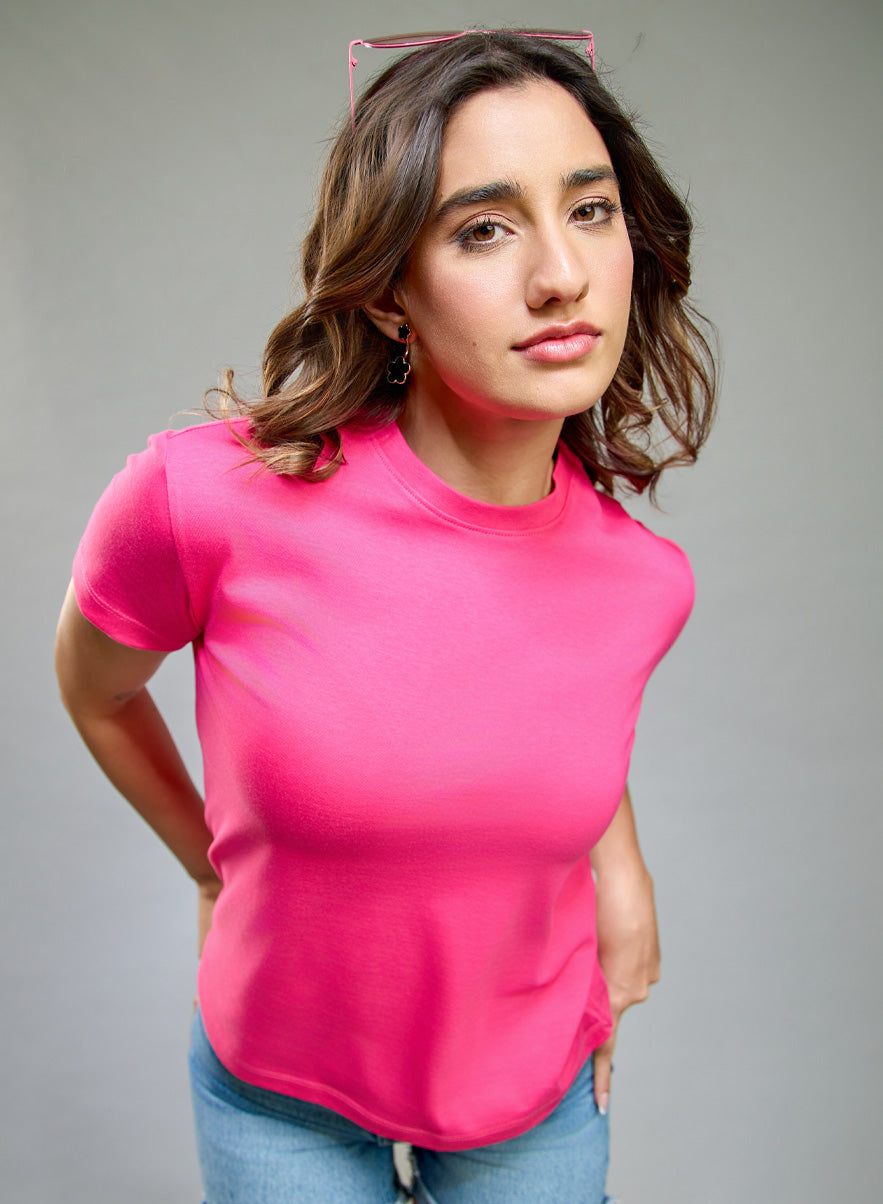 Hot Pink Basic Crew Neck T-shirt